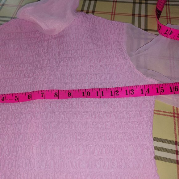 Vintage Irving Nadler Pink Long Sleeve Blouse Top High Collar Seersucker Size S - Picture 7 of 7